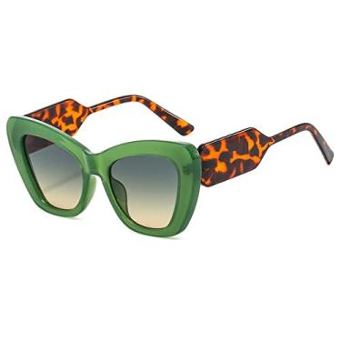 Imagem de Óculos de sol de olho de gato fashion feminino tons vintage designer gafas óculos de sol de luxo armação uv400 óculos de tamanho grande Oculos, verde verde amarelo, um