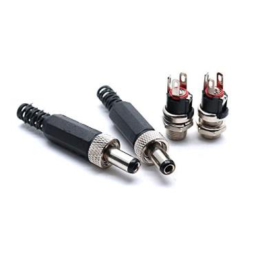 Imagem de Hxchen 2 conjuntos 5,5 mm x 2,5 mm macho conector de plugue de alimentação DC e parafuso de bloqueio fêmea adaptador de montagem de soquete de painel
