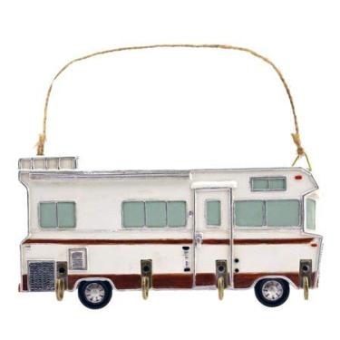 Imagem de Porta-chaves 4 ganchos, branco retrô vintage clássico classe A motorhome RV camper van escultura placa de parede, 21,5 cm