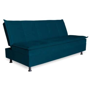 Imagem de Sofa Cama 3 Lugares Retratil Reclinavel Manu 1,90 M Suede Azul Marinho
