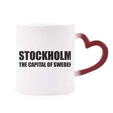 Imagem de Caneca sensível ao calor Stockholm, a capital da Suécia, caneca vermelha que muda de cor