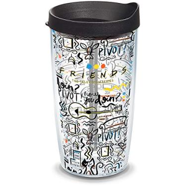 Imagem de Tervis Copo de viagem com isolamento térmico de parede dupla Friends Pattern Made in USA mantém as bebidas frias e quentes, 473 ml, clássico