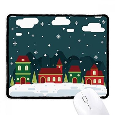 Imagem de Tapete de borracha para jogos Snow Snowflake Cloud Tree House Mousepad com borda costurada