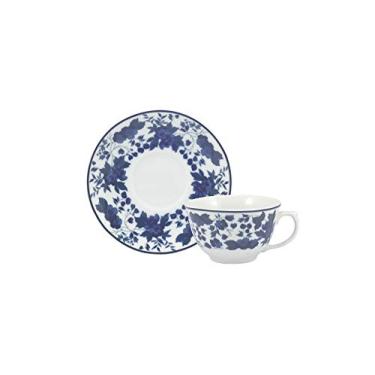 Imagem de Estojo com 6 xícaras de chá com pires. Modelo redondo izabel. Decoração folhagem. Porcelana real by porcelana schmidt.