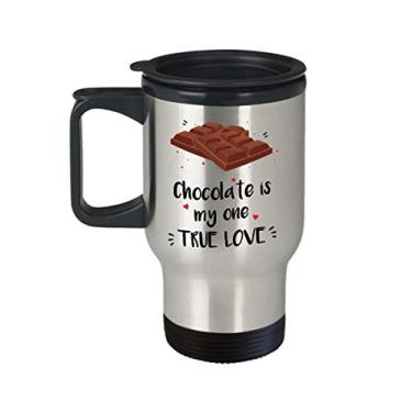 Imagem de Caneca de viagem True Love – Chocolate is my one True Love – Copo com isolamento de café de cacau quente divertido – de Natal e aniversário