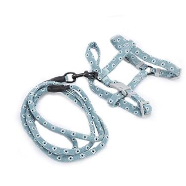 Imagem de Conjunto de coleira e peitoral para gatos, conjunto de coleira ajustável de coelho, peitoral traseiro e correia para animais de estimação para gatos com peso de 2,5 a 10 kg (flor verde claro, M)