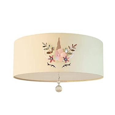 Imagem de Luminária Plafon Infantil Unicórnio Cúpula Crú 40x15 2E27