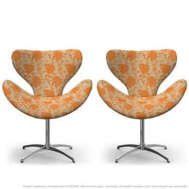 Imagem de Kit 2 Cadeiras Egg Floral Laranja E Marrom Poltrona Decorativa Com Bas