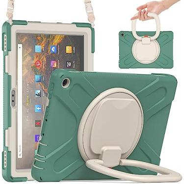 Imagem de QYiiD Capa para Fire HD 10 / Plus 11ª geração 2021, capa protetora resistente à prova de choque com suporte giratório/suporte/alça de ombro de transporte para tablet Fire HD 10 e 10 Plus, verde