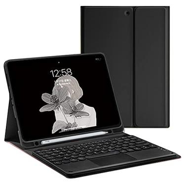 Imagem de QYiiD Capa de teclado com touchpad para iPad Pro 12,9 polegadas 2022 (6ª/5ª/4ª/3ª Geração), capa de teclado fofa redonda colorida teclado sem fio destacável BT capa para teclado preto