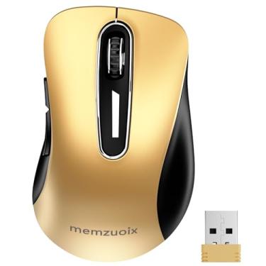 Imagem de Memzuoix Mouse sem fio de 2,4 G, mouse óptico sem fio de 1400 DPI com receptor USB, mouse portátil sem fio para laptop, PC, desktop, MacBook, 5 botões (ouro)