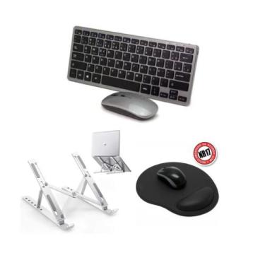 Imagem de Kit Ergonômico C/ Teclado E Mouse Bluetooth + Sup + Mouse Pad P/ Noteb