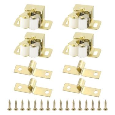 Imagem de PATIKIL Trava de armário com trava dupla, 4 peças de porta de armário de aço inoxidável com parafusos, travas de ferragens de contas de mola com lança para peças de guarda-roupa de armário, ouro