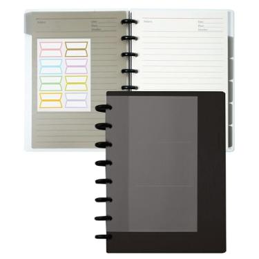 Imagem de Caderno Discbound personalizável espiral diário recarregável 5 assuntos caderno com páginas removíveis 120 agenda de disco pautada ampla com 6 divisórias de fichário e 16 abas para reunião de trabalho, preto