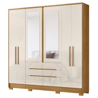 Imagem de Guarda Roupas Casal Com Espelho 6 Portas 6 Gavetas San Francisco Madeirado/Off White Moval