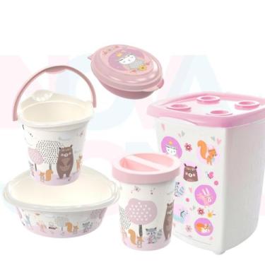Imagem de Kit P/o Bebe Lixeira,saboneteira,cesto,balde,bacia Bichinhos Petit - p