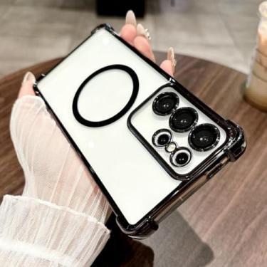 Imagem de MVVKKY Para SamsungS25Plus Revestimento de Luxo Airbags Anti Queda Capa Magnética Transparente Protetora À Prova de Choque (Para SamsungS25Plus / Preto)