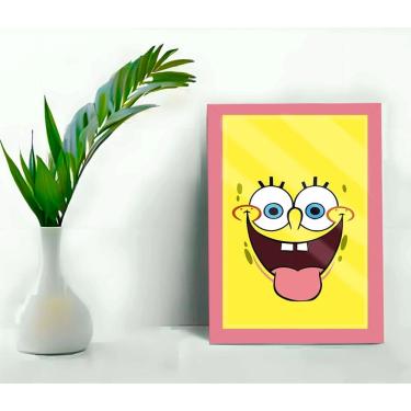 Imagem de Quadro Infantil Bob Esponja Sala Quarto C/ Vidro 33x25cm A4
