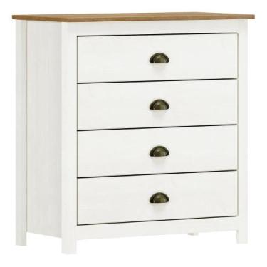 Imagem de Cômoda Topázio 4 Gavetas - Finestra Móveis, Branco/Freijó