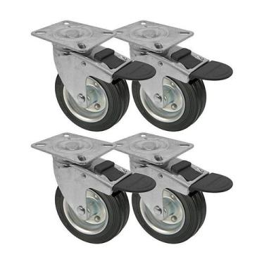 Imagem de Kit 4 un roda rodízio giratório trava borracha maciça 3 pol - AJAX