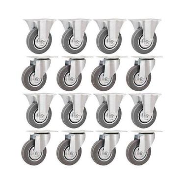 Imagem de Kit 16 un rodízio roda fixo giratório borracha cinza 3" 76mm - VONDER