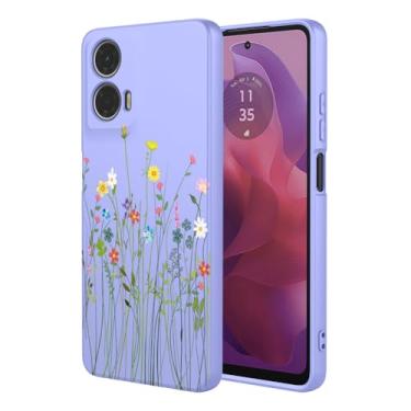 Imagem de HTXWXJC Capa de celular para Moto G24, Motorola G04, Moto G04S, Moto E14, XT2423 à prova de choque, flexível, amortecedora, capa macia de TPU com estampa floral para Motorola Moto G24, flor roxa