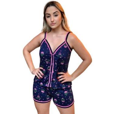 Imagem de Pijama Adulto Feminino Aberto Alcinha Baby Doll - Nannamia, Azul cactu