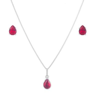 Imagem de Conjunto Corrente Cordão 60cm Gota Brinco De Prata 925 - DR Joias, Ver