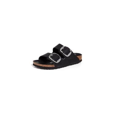 Imagem de Birkenstock Sandálias femininas Arizona com fivela grande, preta, 10-10,5 estreita