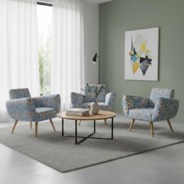 Imagem de Kit de 3 Capas Para Cadeira Poltrona Opala Estampada Em Malha Gel Premium Lisa Avulsa Ajustável (Azul Floral)