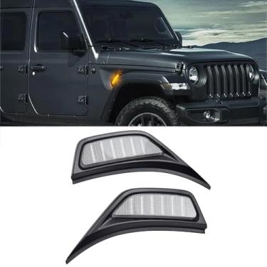 Imagem de Yoegerery 2 lâmpadas LED de repetição de para-choque dianteiro fumê DRL, lâmpada de corrida diurna compatível com Jeep Gladiator JT Wrangler JL Rubicon Sahara (cristal âmbar branco)
