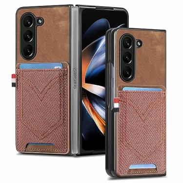 Imagem de Capas de telefone para Samsung Galaxy Z Fold 5 Retro Denim Pattern PU Card Holder Magnetic Car Back Cover para Galaxy Z Fold 4 Fold5 5G,marrom,para Galaxy Z Fold 4
