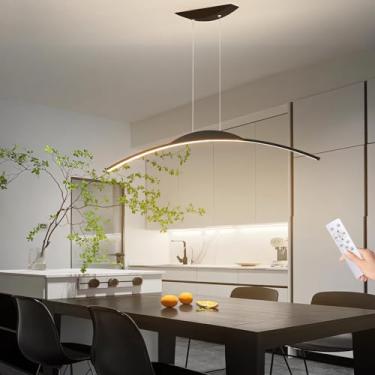 Imagem de Lâmpada Pendente Led Moderna Design De Arco Mesa De Jantar Luz Pendente Regulável Com Controle Remoto Led Lâmpada Suspensa Lustre De Altura Ajustável Para Sala De Jantar C, Black, L100cm