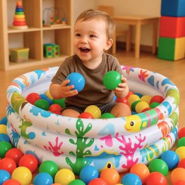 Imagem de Kit Piscina Infantil Inflável 100 Litros Com 50 Bolinhas Coloridas Não