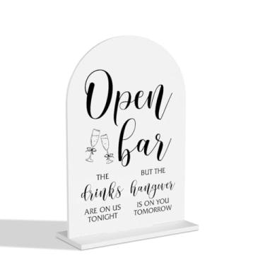 Imagem de Sinal de bar aberto sinal de bar para casamento, noivado, chá de panela, recepção, evento, festa de aniversário, mesa transparente, decoração acrílica