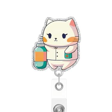 Imagem de Carretel de crachá de enfermeira de gato fofo, porta-crachá médico retrátil, crachá de trabalho, presente de enfermeira para CNA MA RN LPN, estudante de enfermagem