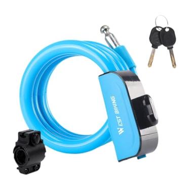 Imagem de Fenteer Cadeado de bicicleta seguro, portátil, compacto e à prova d'água, com cabo e 2 chaves, ideal para bicicletas de montanha, viagens ciclismo, Azul