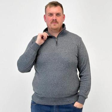 Imagem de Blusa de Lã Delkor Plus Size com Zíper Masculina, G1, Cinza escuro