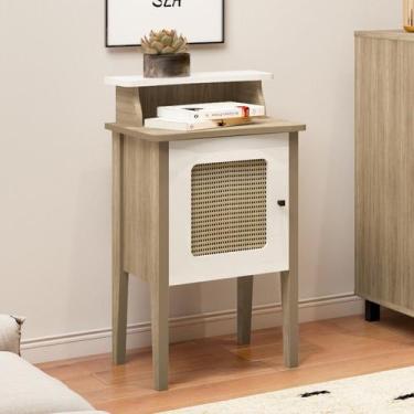 Imagem de Mesa Lateral de Apoio 100% MDF com Porta em Palinha Charlotte Marrom -