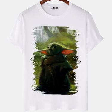 Imagem de Camiseta masculina Pintura Arte Baby Yoda Star wars Camisa Blusa Branca Estampada