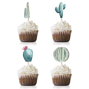 Imagem de Palhetas de cupcake Cactus, 24 unidades de decorações de festa de aniversário mexicana Fiesta Cinco de Mayo para chá de bebê