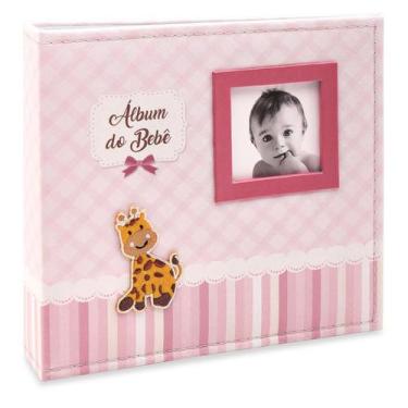 Imagem de Album Bebê Tecido 200 Fotos 10X15 Ical Girafa Rosa