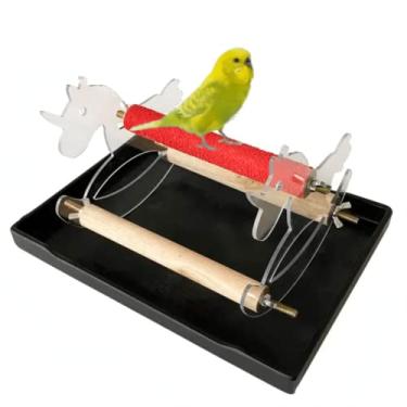 Imagem de Conjunto de brinquedos de cavalo de balanço de pássaros, brinquedo de suporte de poleiro de pássaros, brinquedo de treinamento de inteligência de pássaros, brinquedo educativo de mesa de papagaio para calopsita de conure (transparente, com bandeja)