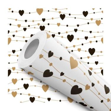 Imagem de Papel De Parede Adesivo Coração Preto E Gold Quarto 12m - Signmaq, 12 