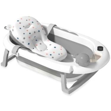 Imagem de Banheira Dobrável Com Termômetro E Almofada Cinza