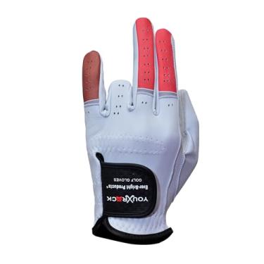 Imagem de Luvas de golfe masculinas Ever-Bright OptiColors Luvas de golfe de couro premium (vermelho, marrom esquerdo/grande)