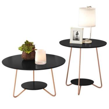 Imagem de Conjunto Mesa Centro e Apoio Liz com Pés de Ferro Preto - RPM Móveis