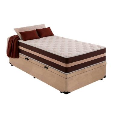 Imagem de Cama Box Baú Solteiro 88 Suede Bege com Colchão Little Angel Mola Superlastic 63x88x188cm