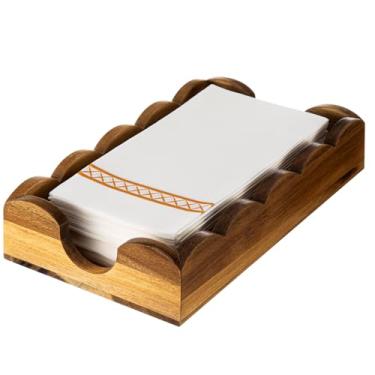 Imagem de AceOrbit Suporte de guardanapo recortado para convidados bandeja de suporte de toalha de hóspede de madeira para banheiro bandeja de toalha de mão descartável para cozinha casamentos hotéis