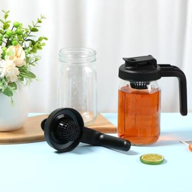 Imagem de DJAPWPX Jarra de vidro com 2 peças, jarro de vidro selado de 947 ml com filtro e alça removíveis, jarro hermético de café gelado de boca larga para geladeira de água e chá gelado